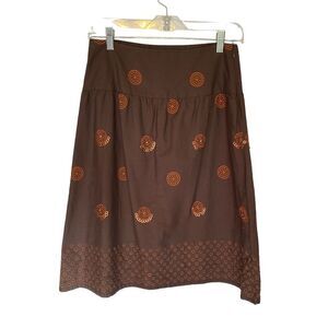 Old Navy Boho Beaded‎ Brown A-line Skirt, size 0, 100% cotton, orange beading